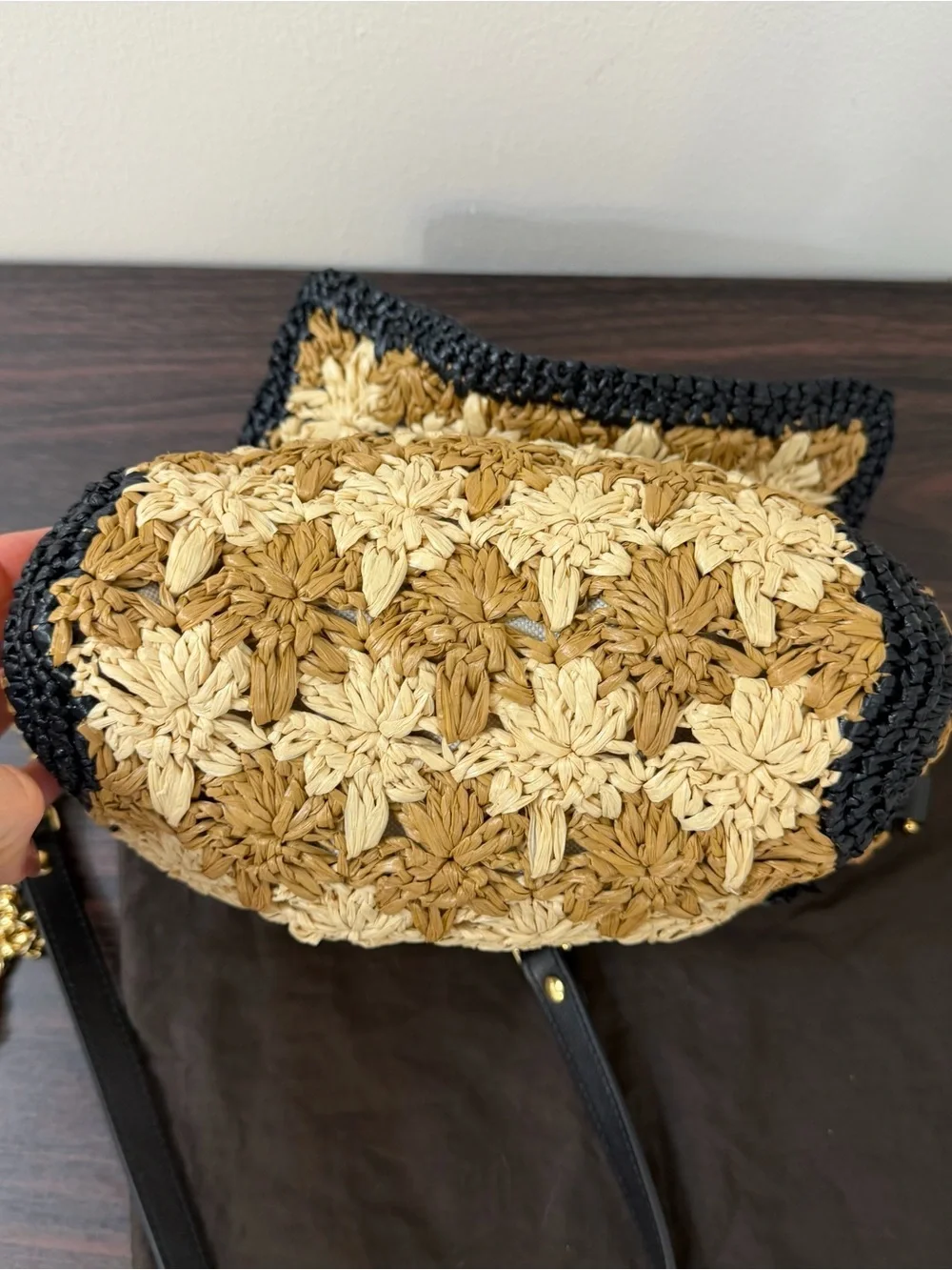 Gucci GG Marmont Raffia Daisy Floral Mini Shoulder Bag Crossbody Beige Black - Picture 11 of 16